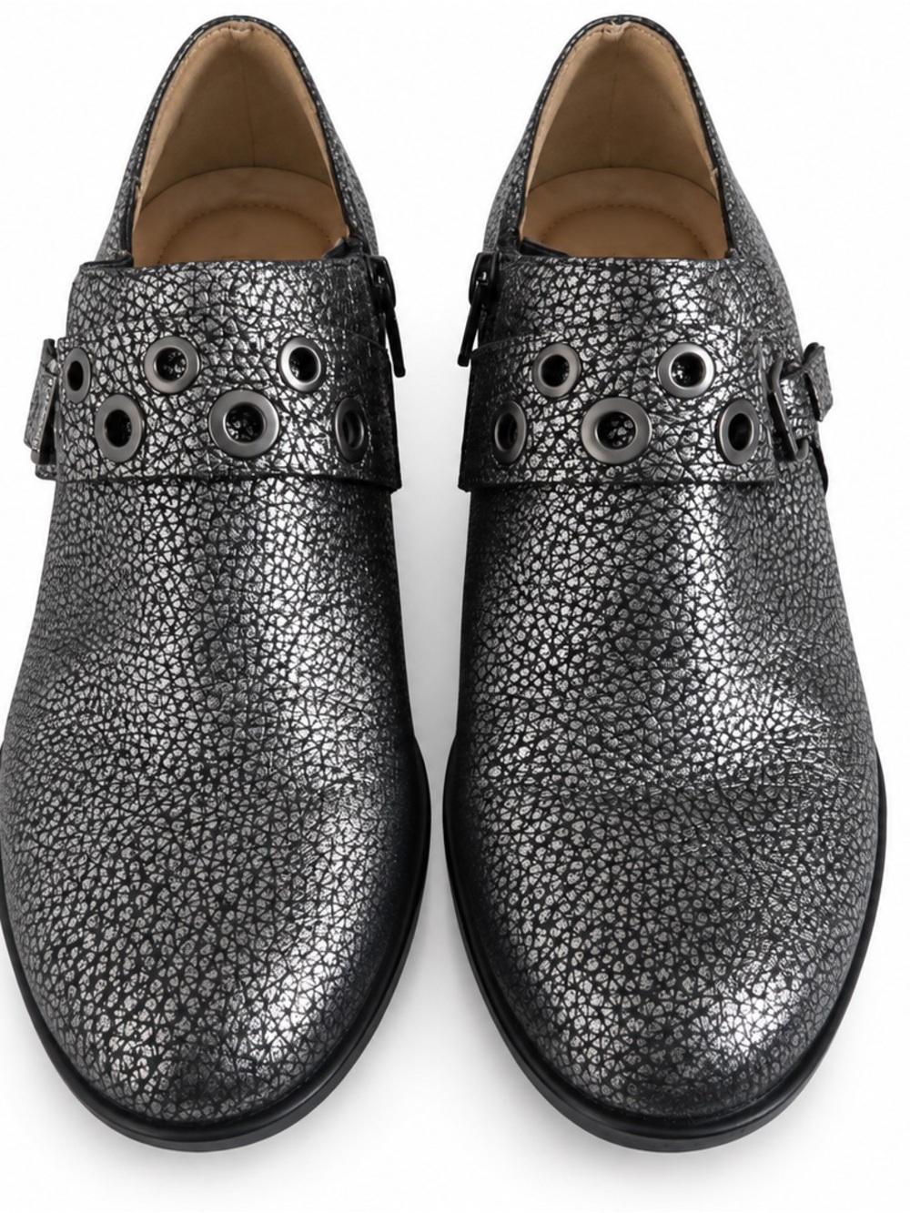 Naturalizer Metallic Pewter Ankle Booties with Grommet Strap